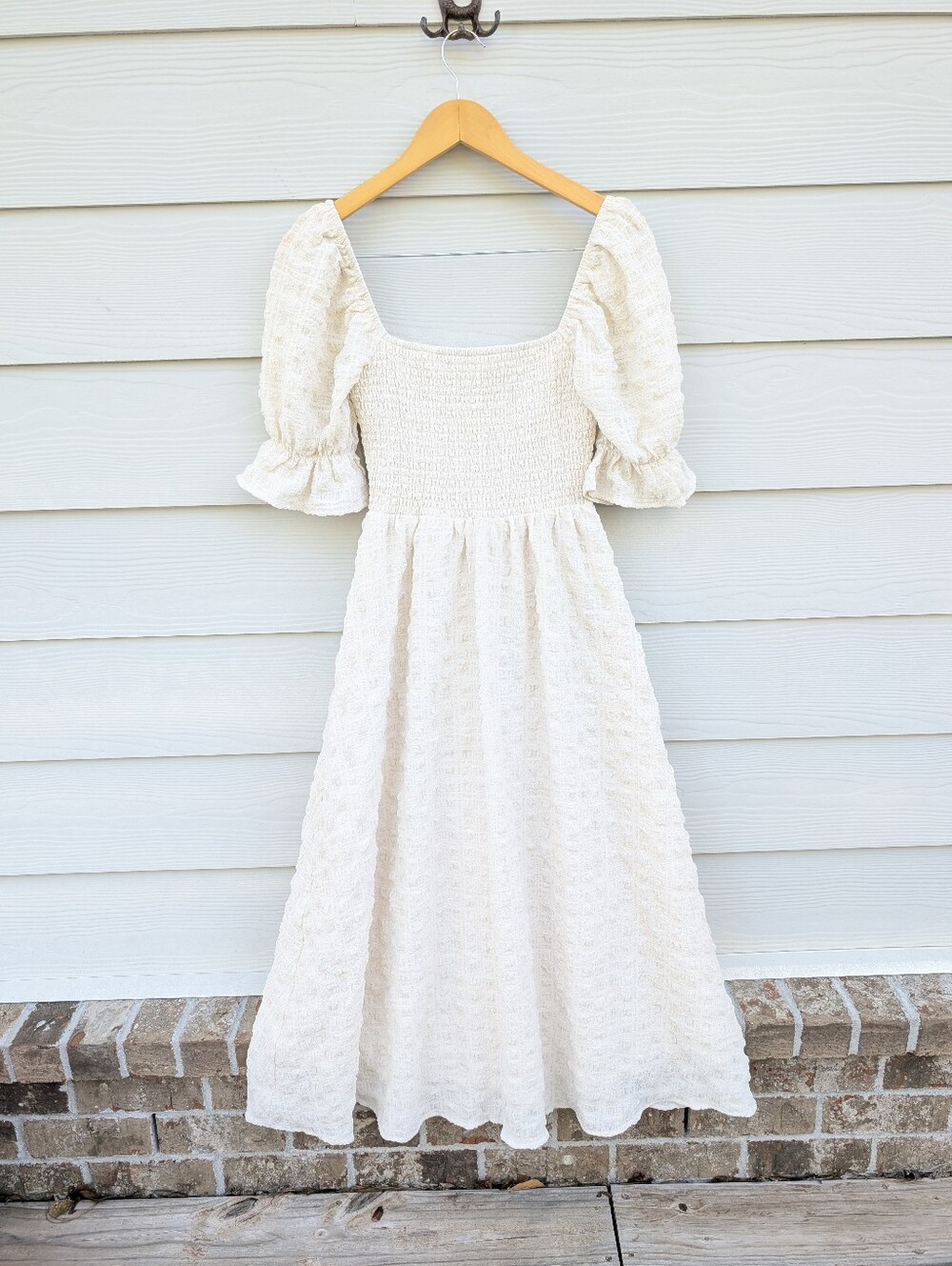 Altar'd State Dress Size S White Creamaxi Princess Cottagecore Lined Puff Sleeve - Picture 4 of 9